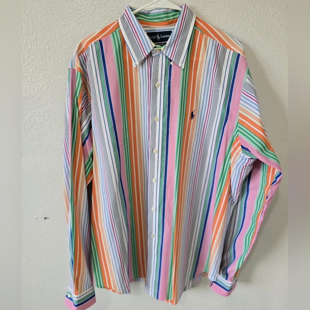 Ralph Lauren XL Classic Fit Oxford Button Down - Fun Colorful Stripes